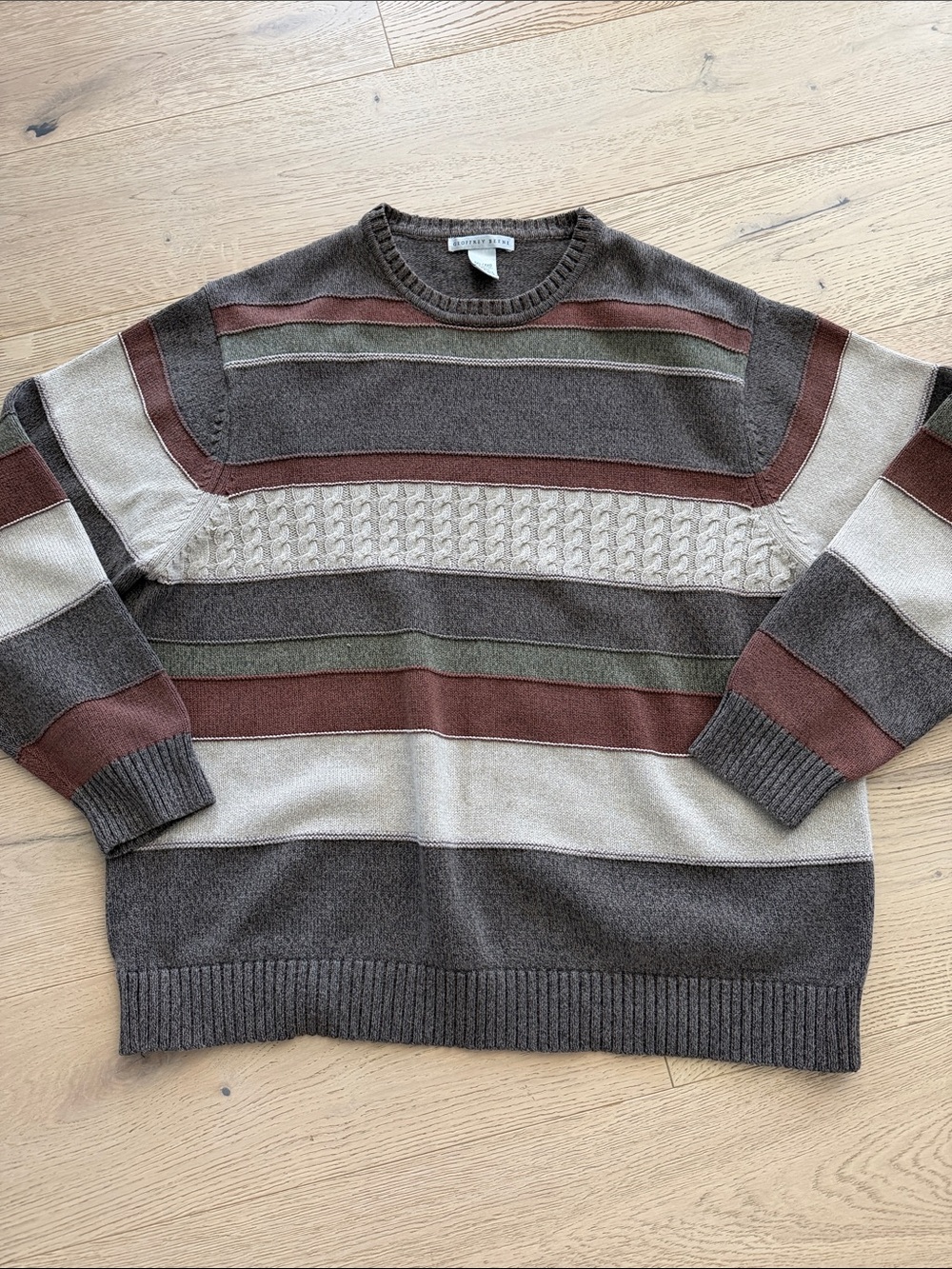 Geoffrey Beene Sweater Vintage Green, Brown, & Beige Striped XXL Earthy Fall